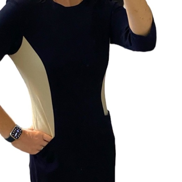 J. McLaughlin Catalyst Dress NWT Navy Cream Colorblock Pockets Size Medium - Picture 3 of 10